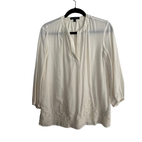 Banana Republic Women's Cream Embroidered Long Sleeves Tunic Blouse Top Size S - Picture 1 of 7